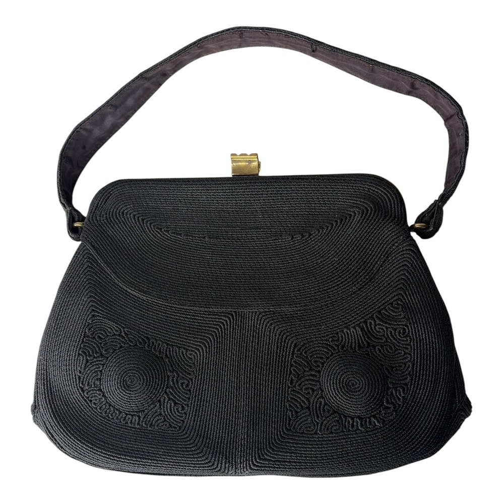 Vintage Ador Bag Co Black Genuine Corde Handbag Gold Tone Frame Top Handle